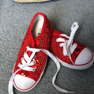 Sparkly sequined red sneakers size 13 girls